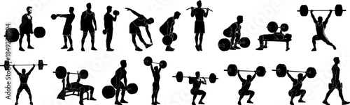Silhouette Fitness Bodybuilding Training Workout Exercise Weightlifting Sport Gym Activities Illustration