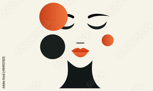  Abstract geometric female face with red lips