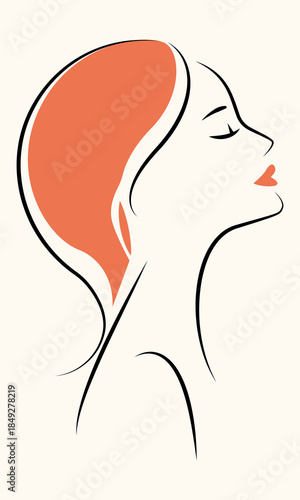 Minimalistic linear drawing of a female profile.