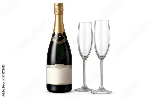 Wallpaper Mural Champagne bottle and flutes on transparent background celebration image. Torontodigital.ca