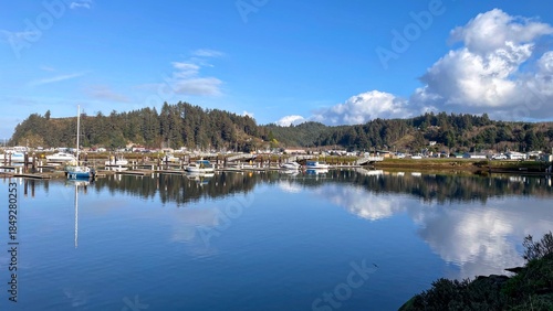 Beautiful day at Winchester Bay Oregon with cloud reflections