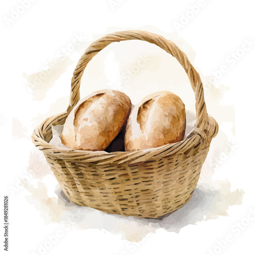 A vectorized, Hand-painted style, vector set available in EPS An Elegant watercolor painting design collection_Watercolor_style_painting_of_a_woven_basket_with_bread