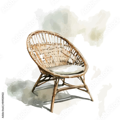A vectorized, Hand-painted style, vector set available in EPS An Elegant watercolor painting design collection_Watercolor_style_painting_of_a_wicker_chair_on_a_white