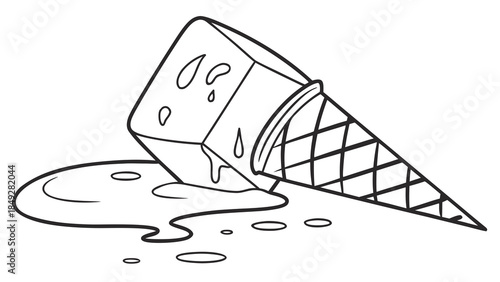 Melted Ice Cream Cone with Drips and Puddles.