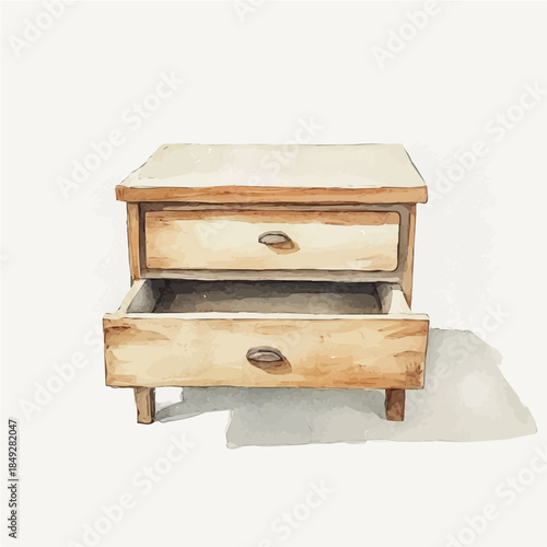 A vectorized, Hand-painted style, vector set available in EPS An Elegant watercolor painting design collection, Watercolor_style_painting_of_a_wooden_kitchen_drawer