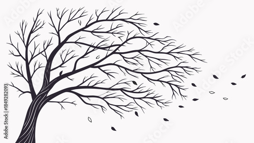 Bare tree with falling leaves illustration.