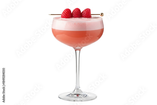 Classic Clover Club cocktail with raspberry garnish and foam in a coupe glass