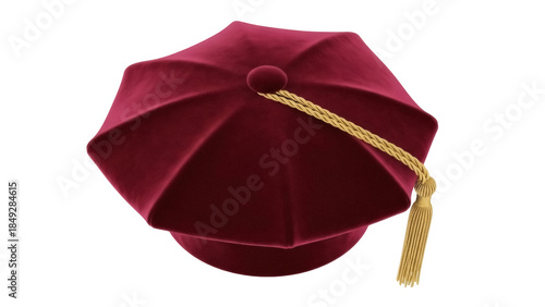 Konstfotografi Burgundy velvet doctoral graduation cap PNG isolated on transparent background,