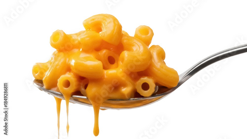 Fotografía Delicious macaroni and cheese on a spoon isolated PNG, comfort food for kids and