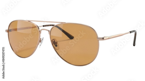 Elegant gold aviator sunglasses with brown lenses isolated PNG, stylish eyewear for sun protection and fashion accessory on transparent background