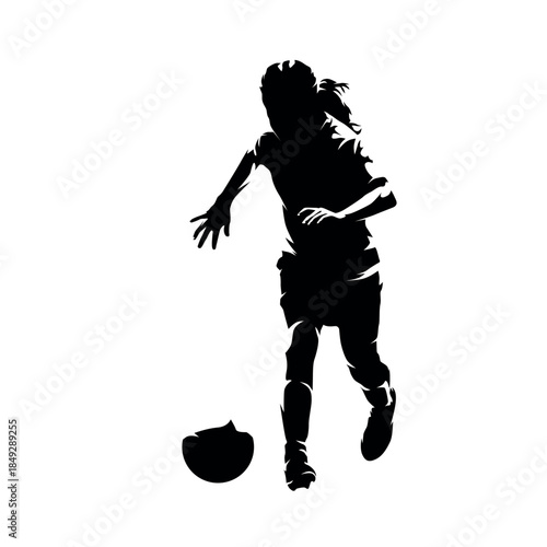 Young girl playing soccer, kids plaing football, isolated vector silhouette