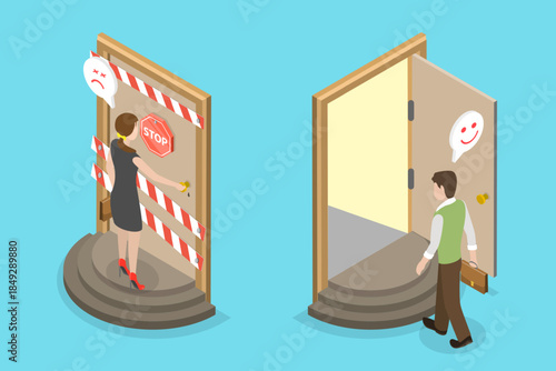 3D Isometric Flat Vector Illustration of Gender Inequality, Bias And Societal Disparity, Sex Discrimination And Social Inequality