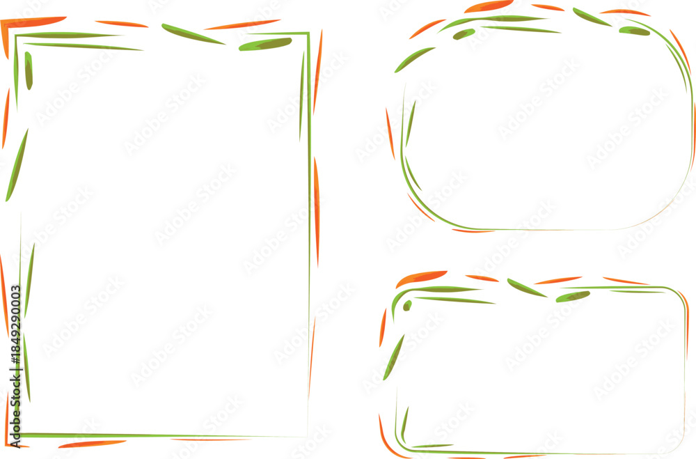 Obraz premium green orange abstract brush dotted lines frames set