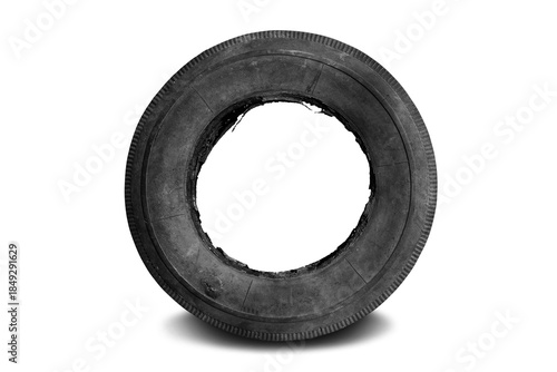 old worn damaged tire isolated on white background