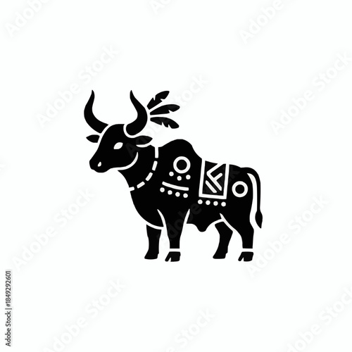 Boi-Bumbá Estilizado com Penas e Ornamentos Geométricos