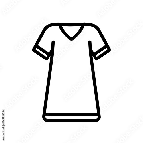 Outline v neck t shirt dress vector icon summer fashion apparel clothing garment design template isolated art