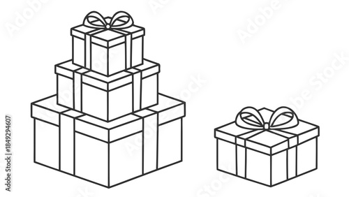 Stacked and Single Gift Boxes Line Art Illustration for Celebrations