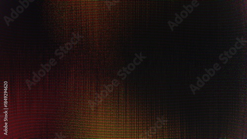 Digital LED screen texture with red and green pixels on black background for cybersecurity or glitched technology concept design