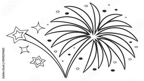 Festive Firework Explosion Line Art. Celebration, New Year, Party Outline Illustration