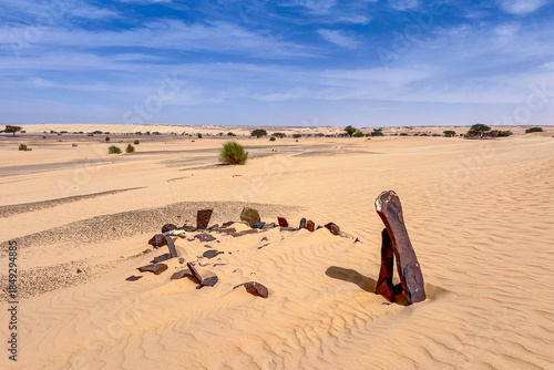 Mauritanian desert. An Islamic tomb in the sandy desert somewhere between Chinguetti and Ouadane.
