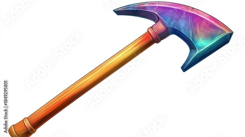 Colorful illustration of an axe with a rainbow textured head and wooden handle