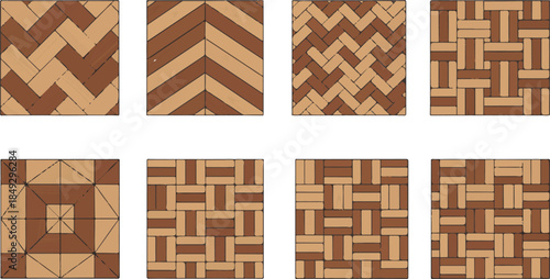 Wood Parquet Floor Vector Patterns, Top View Seamless Wooden Flooring Textures for Interior Design and Architecture