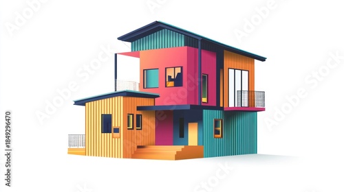 Colorful modern house illustration on white background vector design