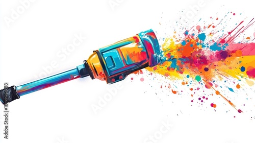 Colorful paint spray emanating vibrant hues against white backdrop