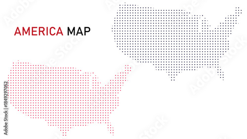 Modern minimalist graphic illustration featuring the map of the United States of America, composed of a clean and contemporary dotted pattern, ideal for conceptual designs
