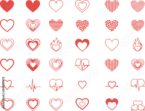 Valentine icons, Red hearts icons set ,heart drawn hand on a clean white background 7