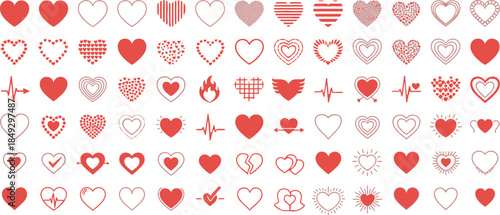 Valentine icons, Red hearts icons set ,heart drawn hand on a clean white background 8