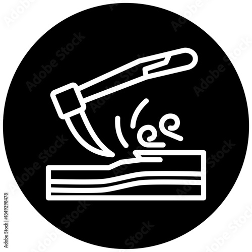 Adze Icon Button, Mini Illustration Relate To Carpentry, Wood Industry. Use For Modern Concept, Ui, Ux Web And App Development.