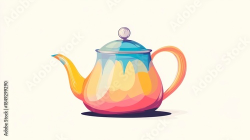 Colorful watercolor teapot illustration isolated on white background