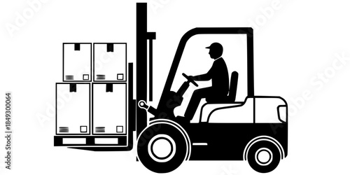 Warehouse Forklift Pallet Loading Vector Silhouette