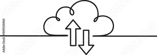 Cloud with upload and download arrows in single line art