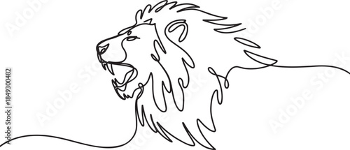 Continuous line art of a roaring lion head