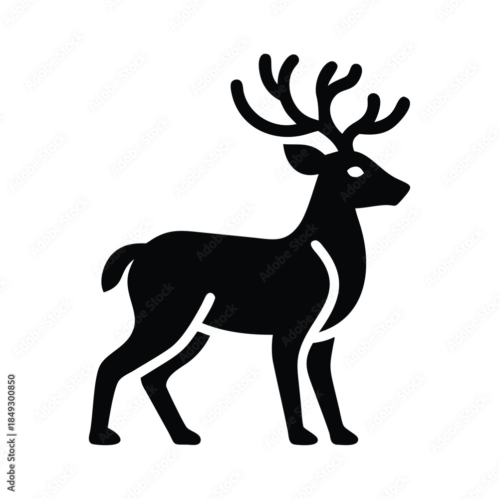 Fototapeta premium Black Deer Standing Silhouette Icon Isolated on White Background Vector