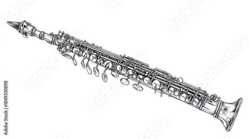 Detailed illustration of a classical wind instrument on a clean white background
