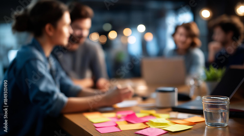 Innovation and creativity workshop scene heavily defocused collaborative background problem solving strategies development team brainstorming activity solution discovery