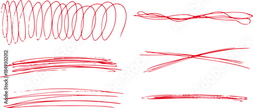 Set of red handwritten strikethrough marks isolated on white background.