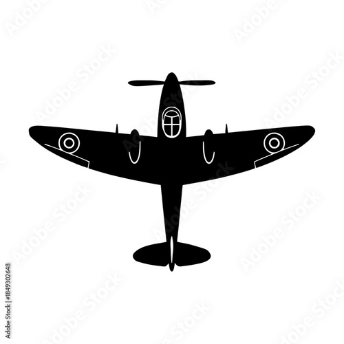 Spitfire WWII Fighter Plane Silhouette Vector Illustration