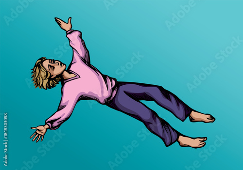 Vector drawing. A child drowning underwater