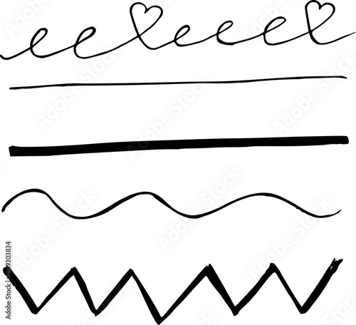 Set of hand drawn abstract black lines isolated on white background.