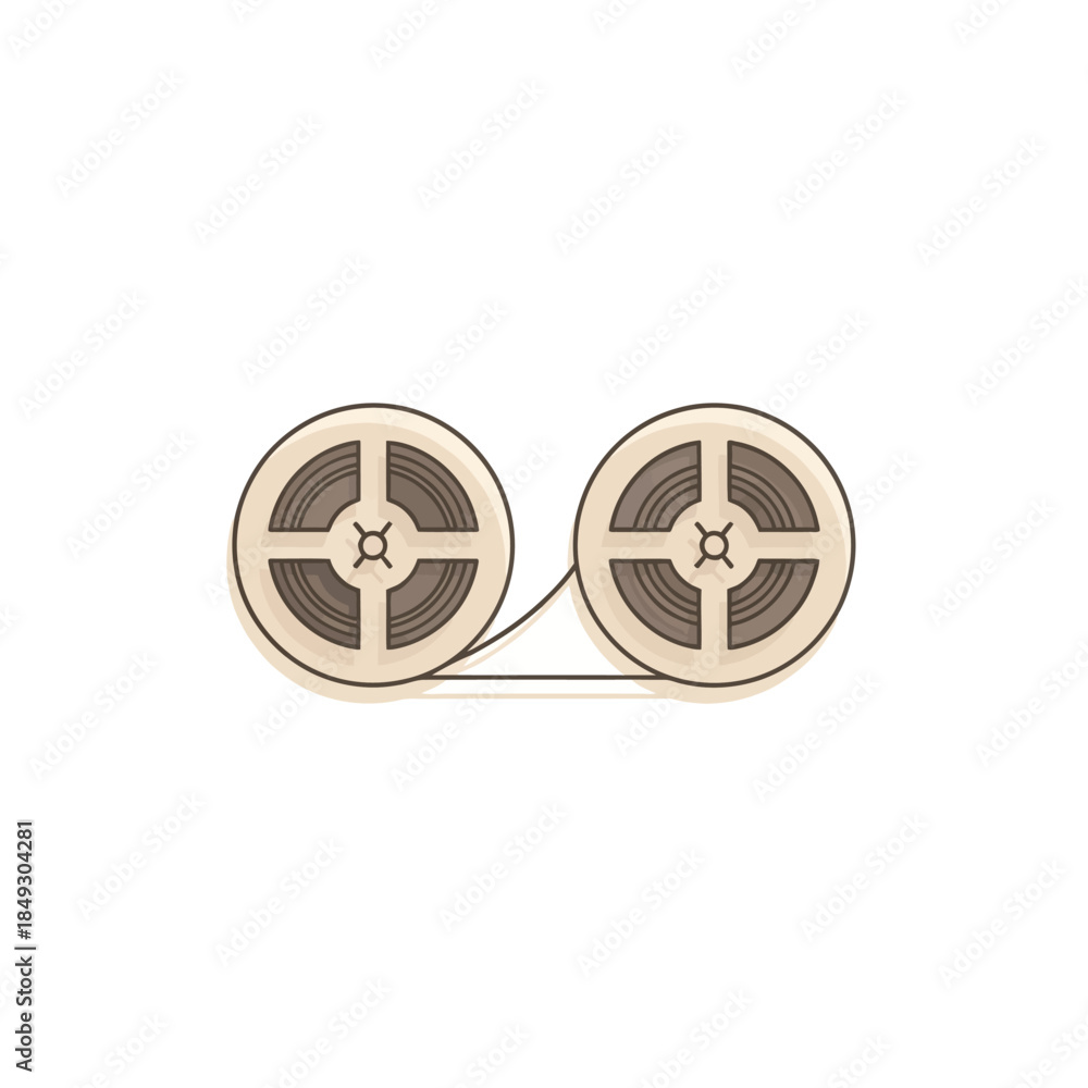 Fototapeta premium Two reels of magnetic tape connected side by side on a white background