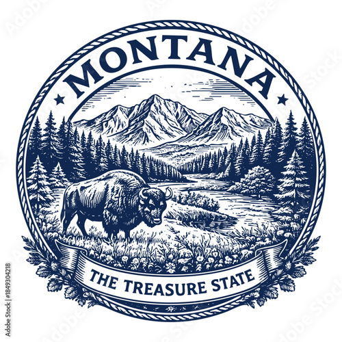 Fotografie Montana stamp illustration. The treasure state.