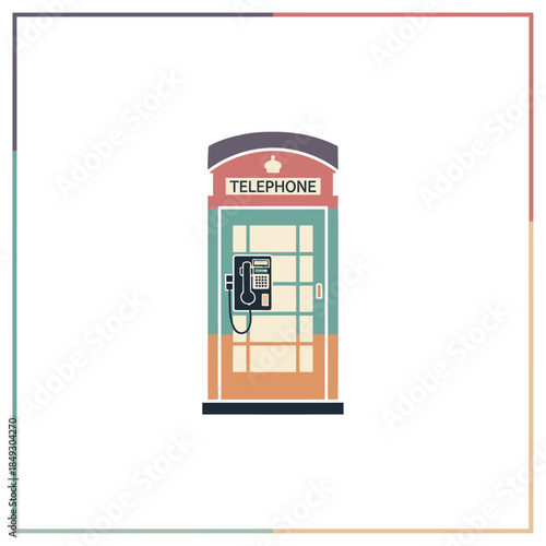 Vintage telephone booth standing alone in a public place with a retro style illustration