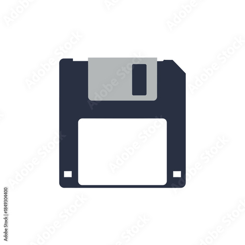 A dark blue floppy disk with a gray sliding metal shutter on a white background