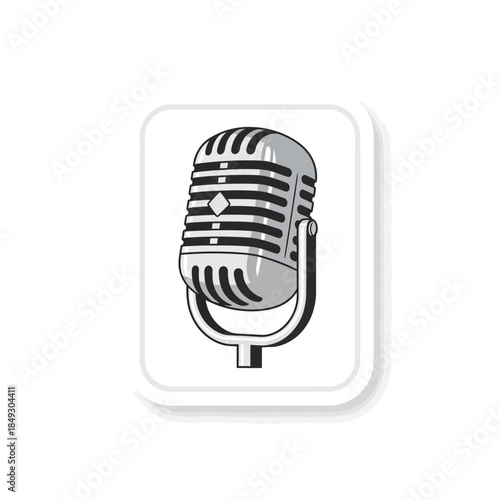 Vintage microphone illustration on a clean white background with subtle shadow effects