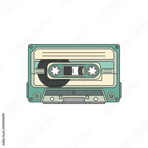 Retro cassette tape illustration on a clean white background showcasing nostalgic technology