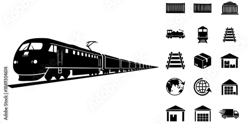 High Speed Rail Freight Logistics Vector Silhouette